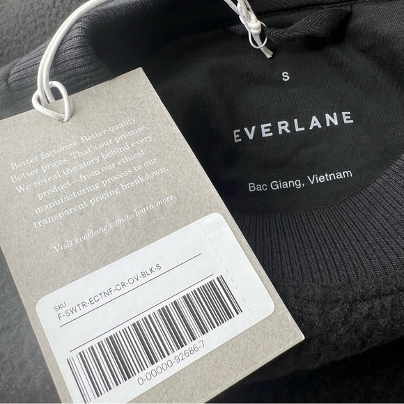 Everlane Black The ReNew Fleece Oversized Crew Teddy Sweatshirt Sz S NWT - Picture 6 of 13